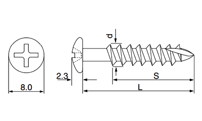 ステンレス SUSXM7(+) 樋受ビス (釘穴用)の寸法図