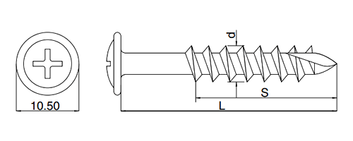 ステンレス SUSXM7(+) 瓦ビス(シンワッシャー頭)の寸法図