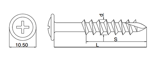 ステンレス SUSXM7(+) 瓦ビス(シンワッシャー頭)(シリコンパッキン付)の寸法図