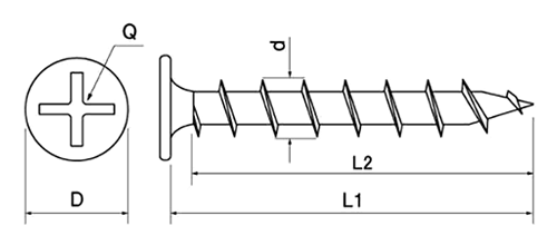 ステンレス SUS410(+)ティーワッシャーコース(薄平頭)(北村精工品)の寸法図
