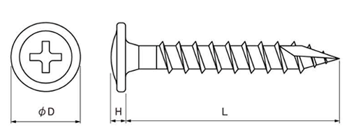 ステンレス SUS410 (+)半造ビス(半丸造作用ねじ)(雨樋取付ビス)の寸法図