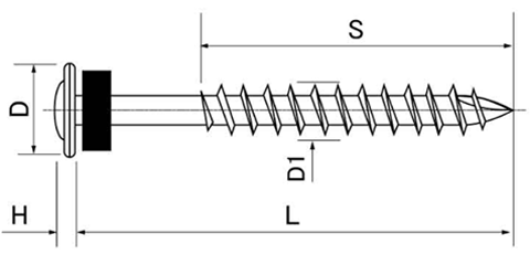ステンレス SUS410(+) 瓦用パワービス(足割れ加工/ オレフィン系パッキン付き)の寸法図