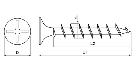 ステンレス SUS410(+)コーススレッド ラッパ(全ねじ)(バリューパック)(若井産業)の寸法図