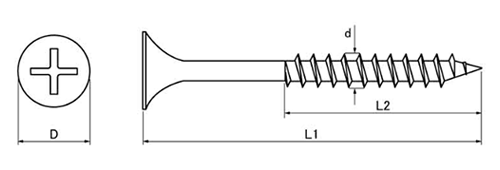 ステンレス SUS410(+)コーススレッド ラッパ(半ねじ)(若井産業)の寸法図