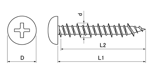 ステンレス SUS410 ノープラグ(+)ナベ頭 (コンクリート用ビス)(バリューパック)(若井産業)の寸法図