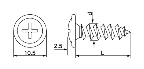 ステンレス SUS410(+) 耐火野地板専用ビス (金属屋根用)(全ねじ)の寸法図