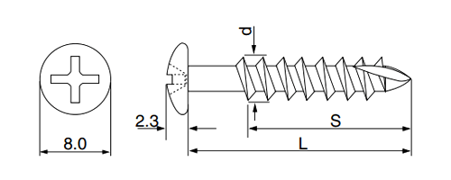ステンレス SUS410(+) 樋受ビス (釘穴用)(パシペート処理)の寸法図