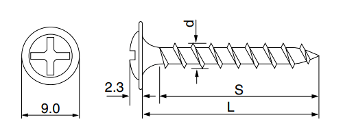 ステンレス SUS410(+) 樋受ビス タイプS (釘穴用)(パシペート処理)の寸法図