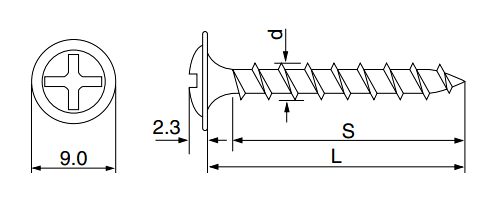 ステンレス SUS410(+) 樋受ビス タイプS (釘穴用)(シルバー塗装ブラック)の寸法図