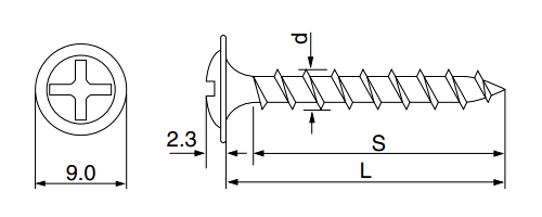ステンレス SUS410(+) 樋受ビス タイプS (釘穴用)(シルバー塗装ブラウン)の寸法図