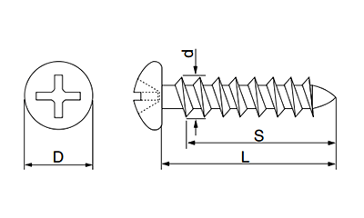 ステンレスSUS410 コンクリートビス ナベ頭 (山喜産業)の寸法図