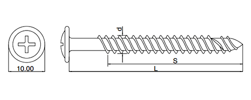 ステンレス SUS410(+) 瓦ビス(シンワッシャー頭)の寸法図