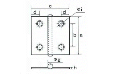 鉄 カラー丁番 薄口 (2枚入) (フジテック)の寸法図