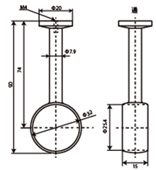 フジテック ダイキャスト 丸型ハンガーパイプ用 吊下ブラケット(通り用)の寸法図