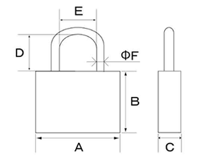 フジテック 真鍮製 シリンダー南京錠 No.2100 (カギ違い)の寸法図