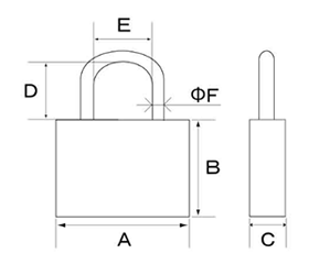 フジテック 真鍮製 シリンダー南京錠 No.1800 (カギ違い)の寸法図