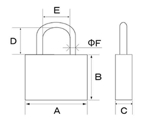 フジテック 真鍮製 ダブルロックシリンダー南京錠 No.5000 (カギ違い)の寸法図