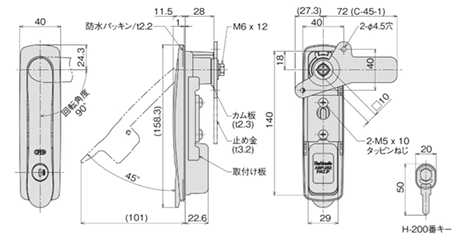 ホシモト ポリアミド樹脂製防水スイングハンドル インジケーター付 (ABP-252-1)(シボ仕上げ)の寸法図