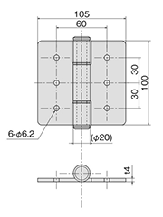 鉄 重量用平蝶番 (F-46)(ホシモト品)の寸法図