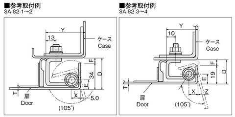 ステンレス 落し込み蝶番 (SA-82)(ホシモト品)の寸法図