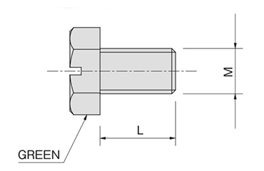 黄銅 六角頭(+)(-)グリーンボルト(アース用ねじ)(BGK)(RoHS品)(ホシモト)の寸法図