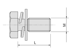 黄銅 六角頭(+)(-)グリーンボルト座金組み込み3点タイプ (BGW)(RoHS品)(ホシモト)の寸法図