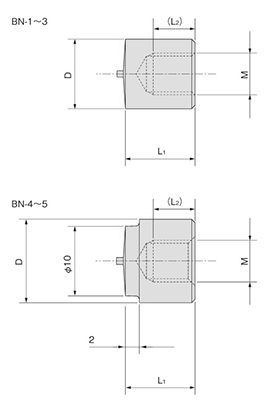 アルミ スタッドボス・めねじ(BNA-4-●)(外径＝12)(ホシモト)の寸法図