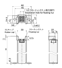 鉄 フローティングナット付支柱 (NHU-F)(ホシモト)の寸法図
