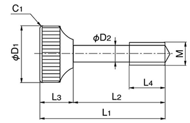 黄銅 ローレットビス (脱落防止)(ナイロンワッシャー付)(K-1-)(ホシモト品)の寸法図