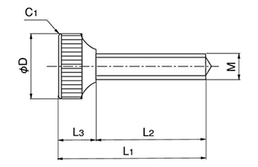 黄銅 ローレットビス (ナイロンワッシャー付)(K-3-/全ねじ)(ホシモト品)の寸法図