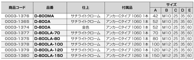 クマモト 棒型戸当(亜鉛ダイカスト/サチライトクローム) D-800MAの寸法表