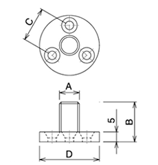 クマモト 木部用丸座 (亜鉛ダイカスト/サチライトクローム)(D-801W-M10)の寸法図