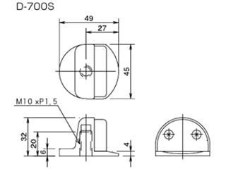 クマモト ダイカスト戸当(亜鉛ダイカスト/サチライトクローム) D-700Sの寸法図