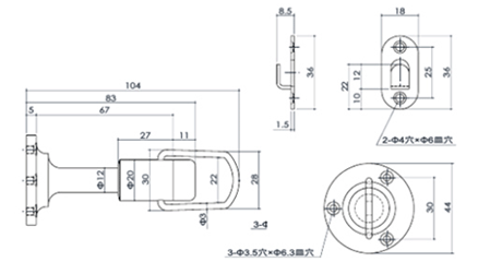 クマモト ダイカスト戸当(巾木・床付け兼用)(亜鉛ダイカスト/クローム) D-102の寸法図