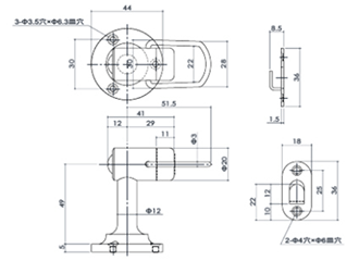 クマモト ダイカスト戸当(巾木・床付け兼用)(亜鉛ダイカスト/ブロンズ) D-102の寸法図