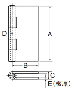 鉄 溶接丁番 (HIKARI)の寸法図