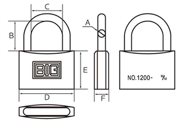 SOL HARD BIGシリンダー南京錠 No.1200 真鍮製 (同一鍵定番)の寸法図