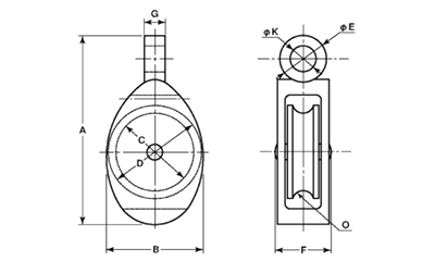 ヨコヅナ戸車セミブルック(丸型 鋳物枠)(SEM)の寸法図