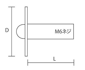 黄銅 化粧ボルト(ハット型) 83号 M6 (頭径φ12)(側面ローレット無し)(吉田金物)の寸法図