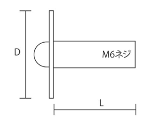 黄銅 化粧ボルト(ハット型) 83号 M6 (頭径φ15)(側面ローレット無し)(吉田金物)の寸法図