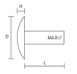 黄銅 化粧ボルト(太鼓鋲型) 84号 M6 (頭径φ12x3H)(側面ローレット無し)(吉田金物)の寸法図