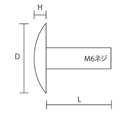 黄銅 化粧ボルト(太鼓鋲型) 84号 M6 (頭径φ20x3H)(側面ローレット無し)(吉田金物)の寸法図