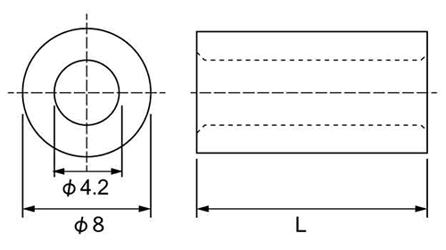 黄銅 ポイントビス用スペーサー(金環)巻きパイプ形状品の寸法図