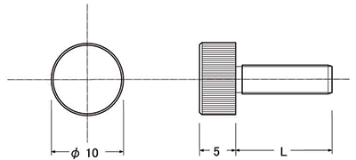 黄銅 装飾平小ねじ 頭部径φ10 (ローレット付)の寸法図
