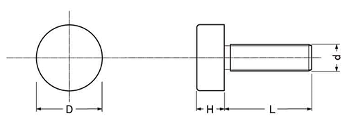 黄銅 装飾平小ねじフラット 頭部径φ10 (ローレット無)の寸法図