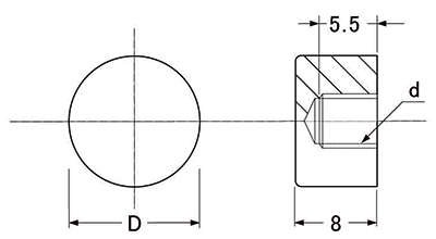 黄銅 装飾フラットナット 頭部径φ10-H8 (化粧袋ナット)の寸法図