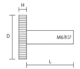 ステンレス 化粧ボルト(鏡面) 81号 M6 平頭(頭径φ20x3H)(スリ割り無し/ 側面ローレット付き)(吉田金物)の寸法図