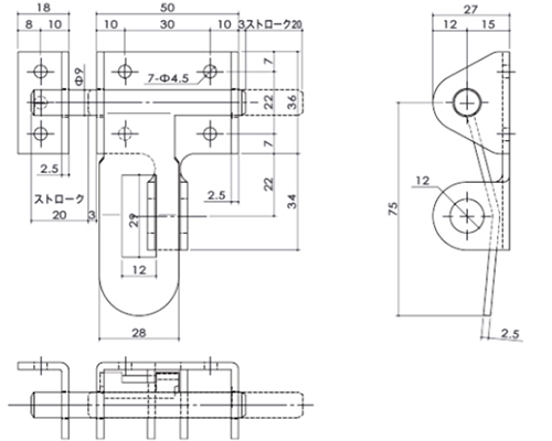 クマモト ステンレスSUS304 ニュー横掛金 (D-57)(電解研磨)の寸法図