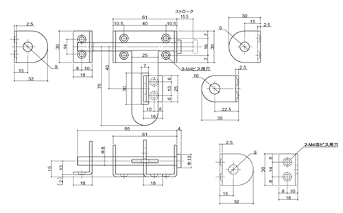 クマモト ステンレスSUS304 横掛金 (D-49)(電解研磨)の寸法図