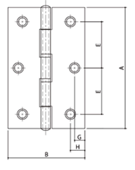 ステンレス SUS430 中厚丁番 (樹脂リング入)(ST999NR)ヘアーライン仕上げ(クマモト)の寸法図
